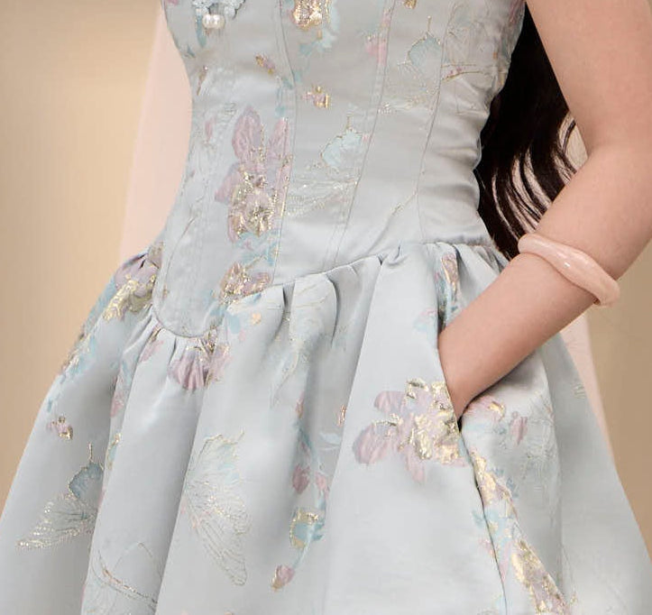 Qin Jacquard Drop Waist Dress - Blue