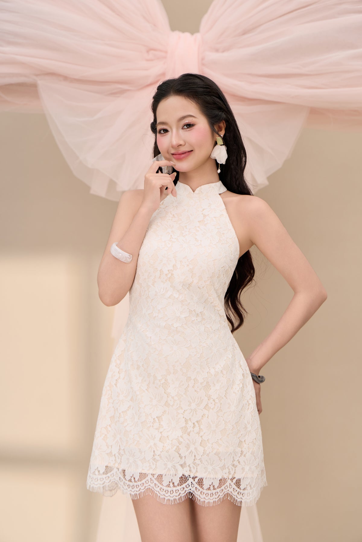 Anne Eyelash Lace Trimming Mini Dress