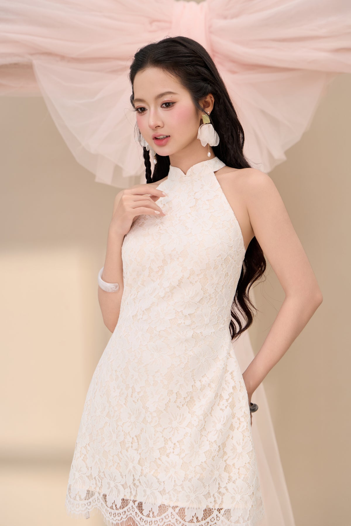 Anne Eyelash Lace Trimming Mini Dress