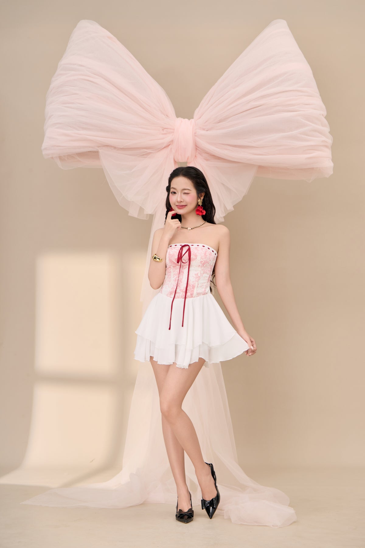 Hua Toile Tube Dress - Pink