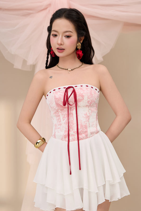 Hua Toile Tube Dress - Pink