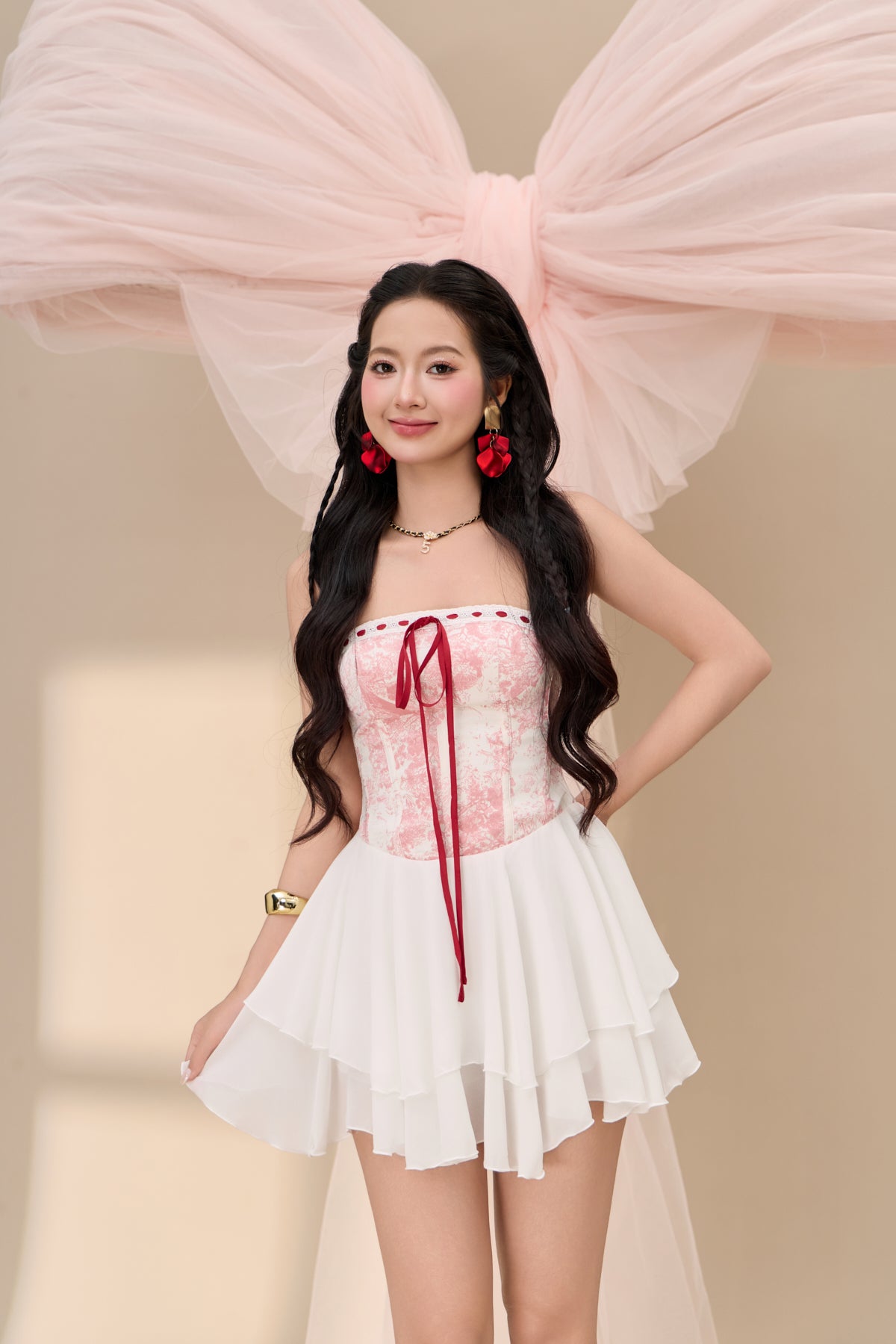 Hua Toile Tube Dress - Pink