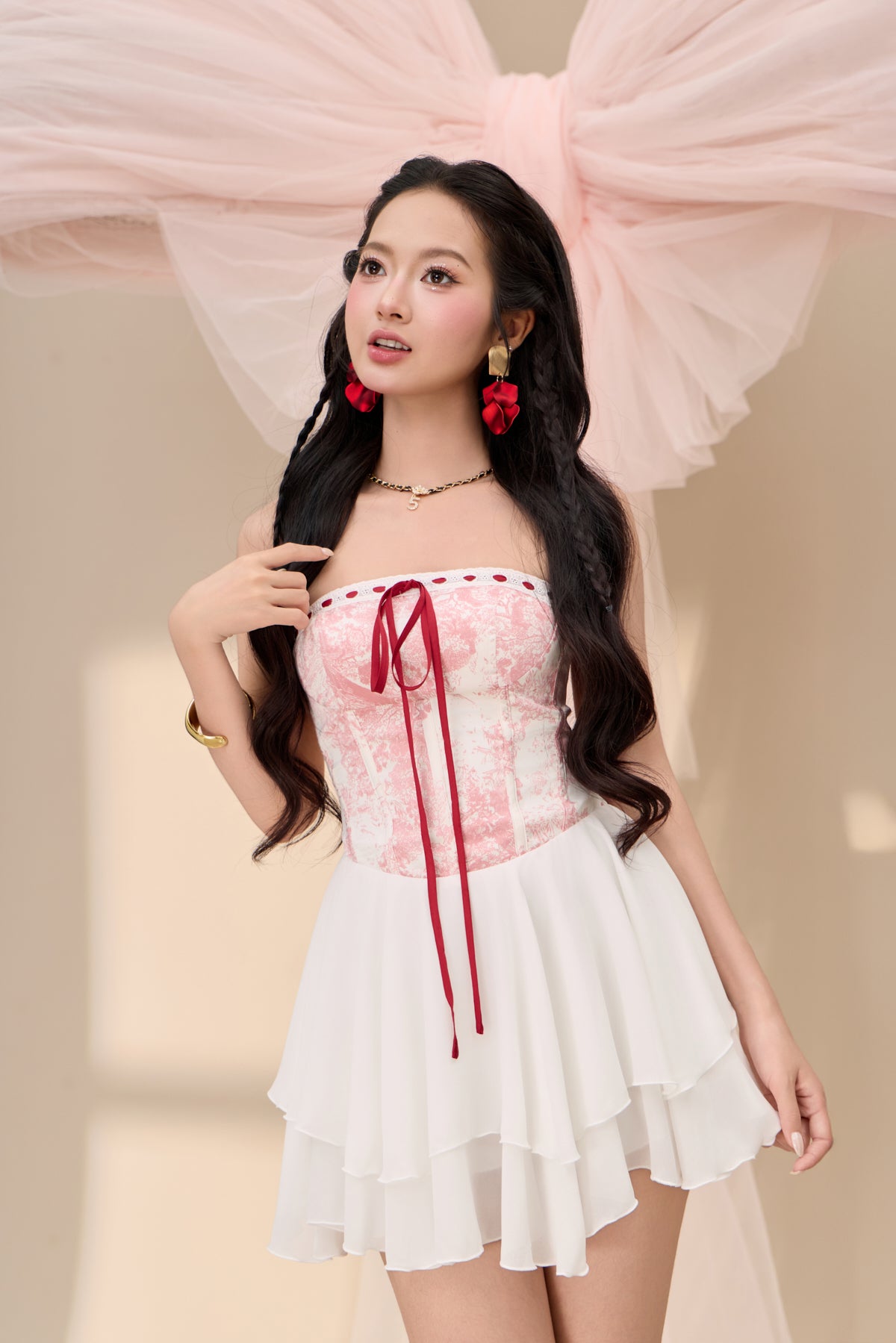 Hua Toile Tube Dress - Pink