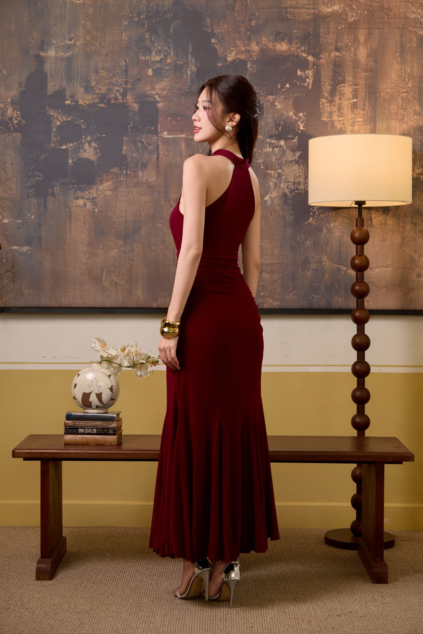 Rei Qi Pao Maxi  Dress - Burgundy