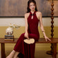 Rei Qi Pao Maxi  Dress - Burgundy