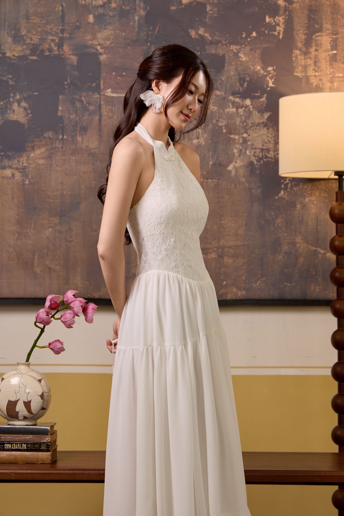 Ying lace corset maxi dress - White