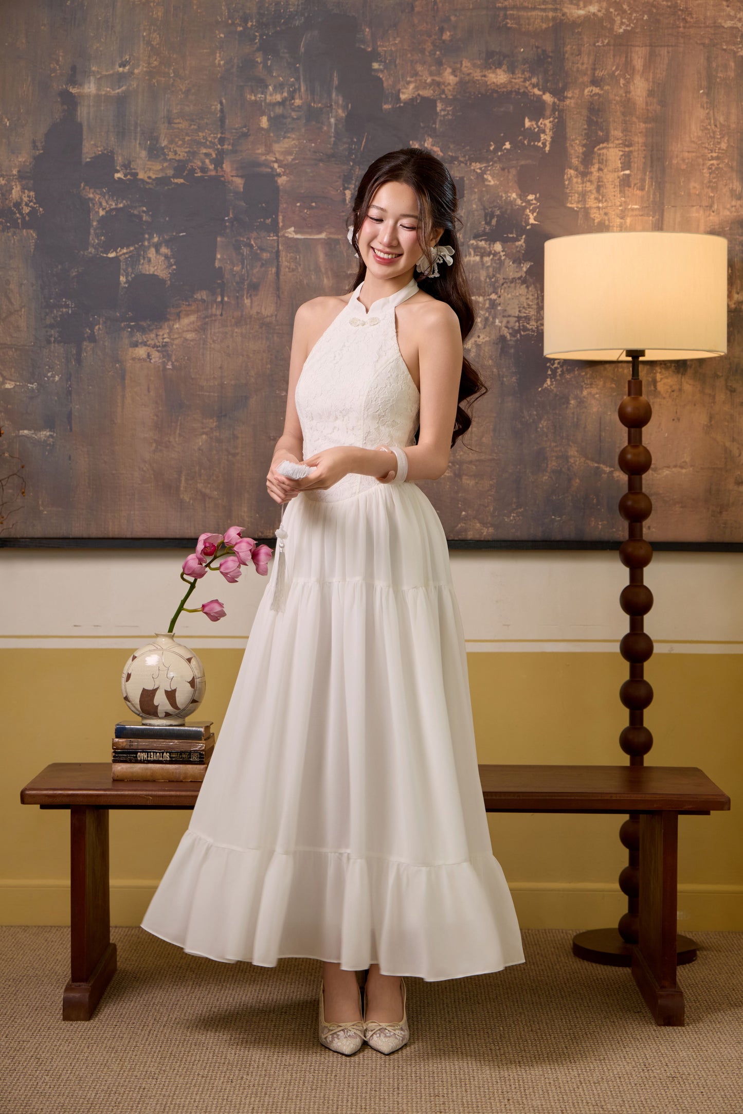 Ying lace corset maxi dress - White