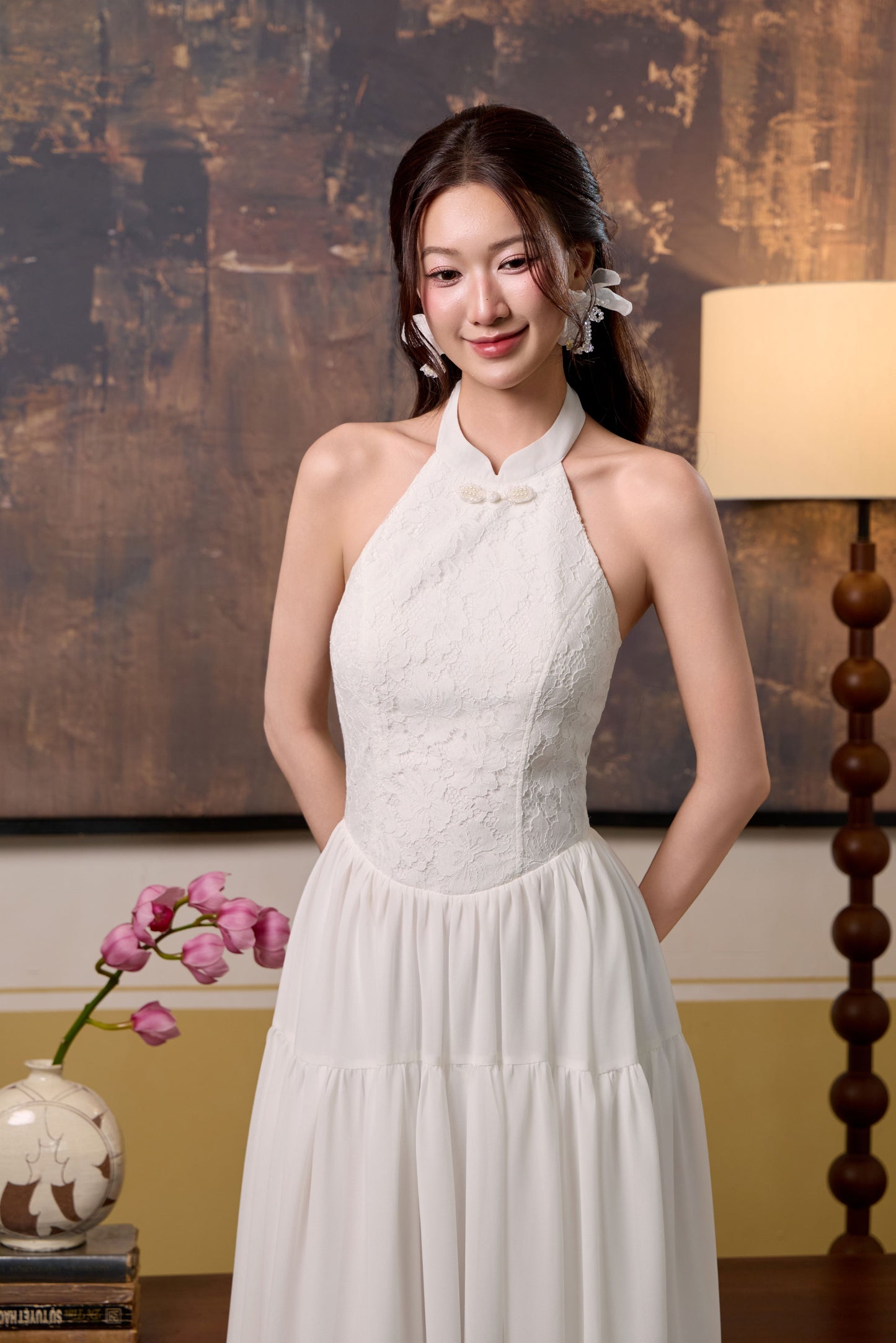 Ying lace corset maxi dress - White