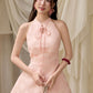 Tang Cheongsam Side Pleat Dress - Pink Jacquard