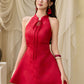 Tang Cheongsam Side Pleat Dress - Red Jacquard