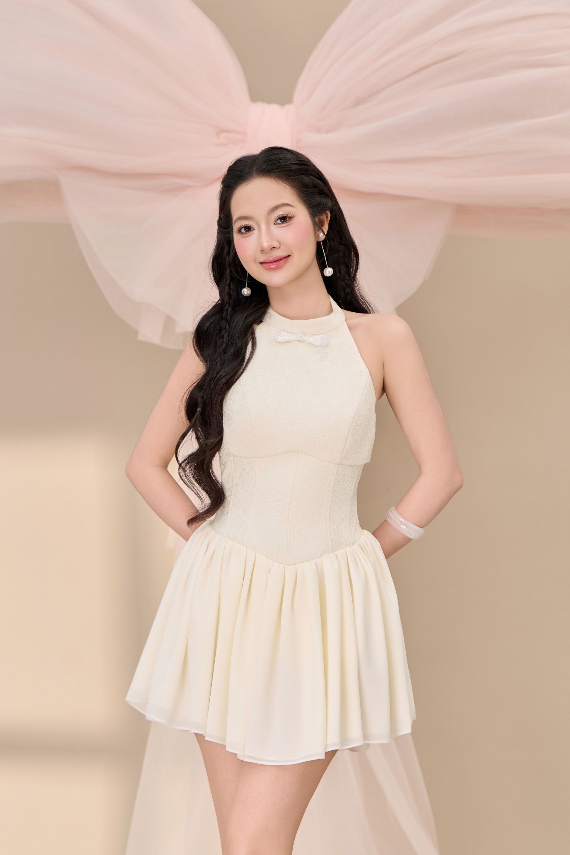 Yi Drop Waist Dress - Cream White bubd Yi Drop Waist Dress - Cream White bubd