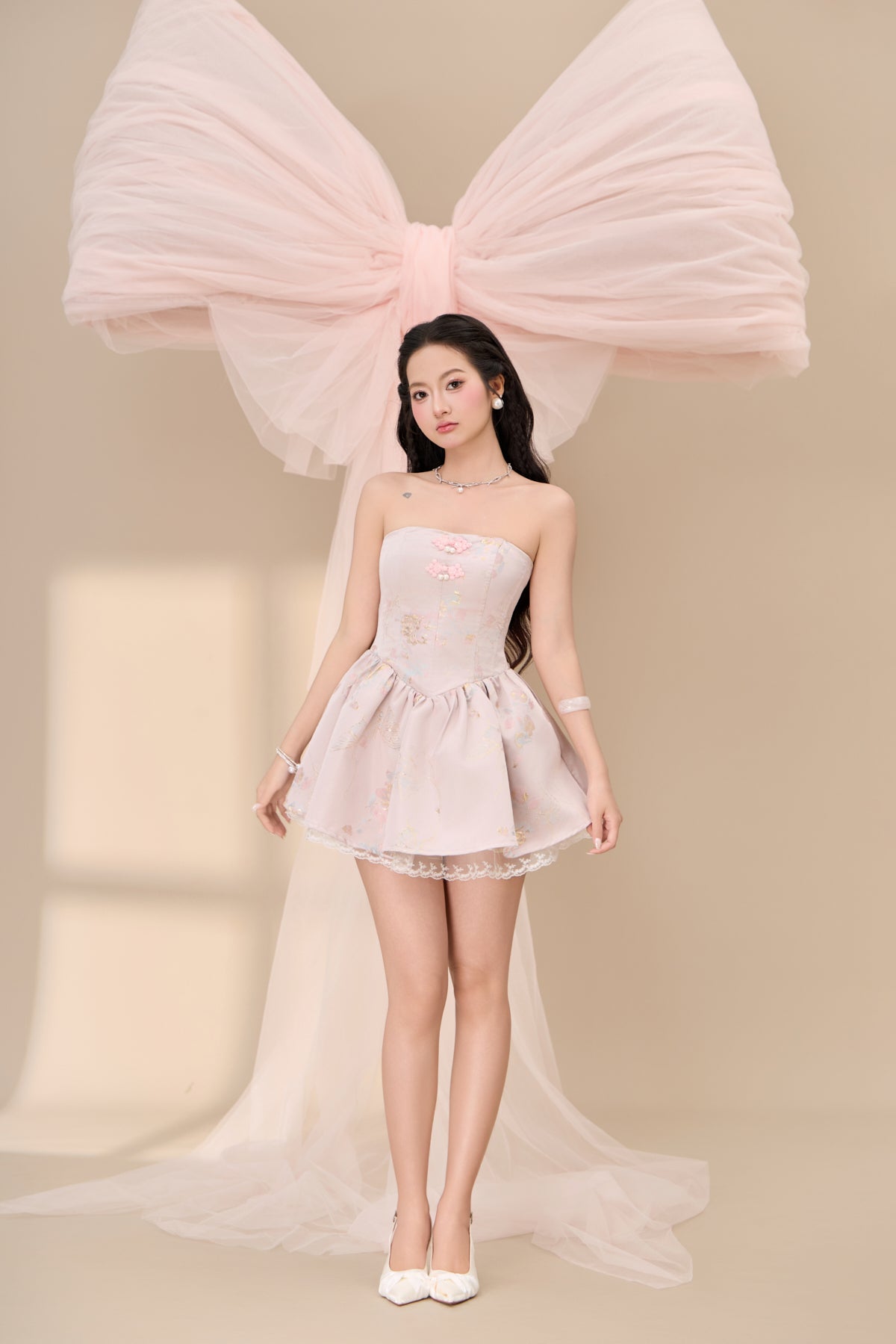 Qin Jacquard Drop Waist Dress - Lilac