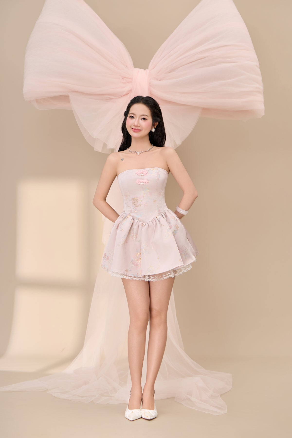 Qin Jacquard Drop Waist Dress - Lilac