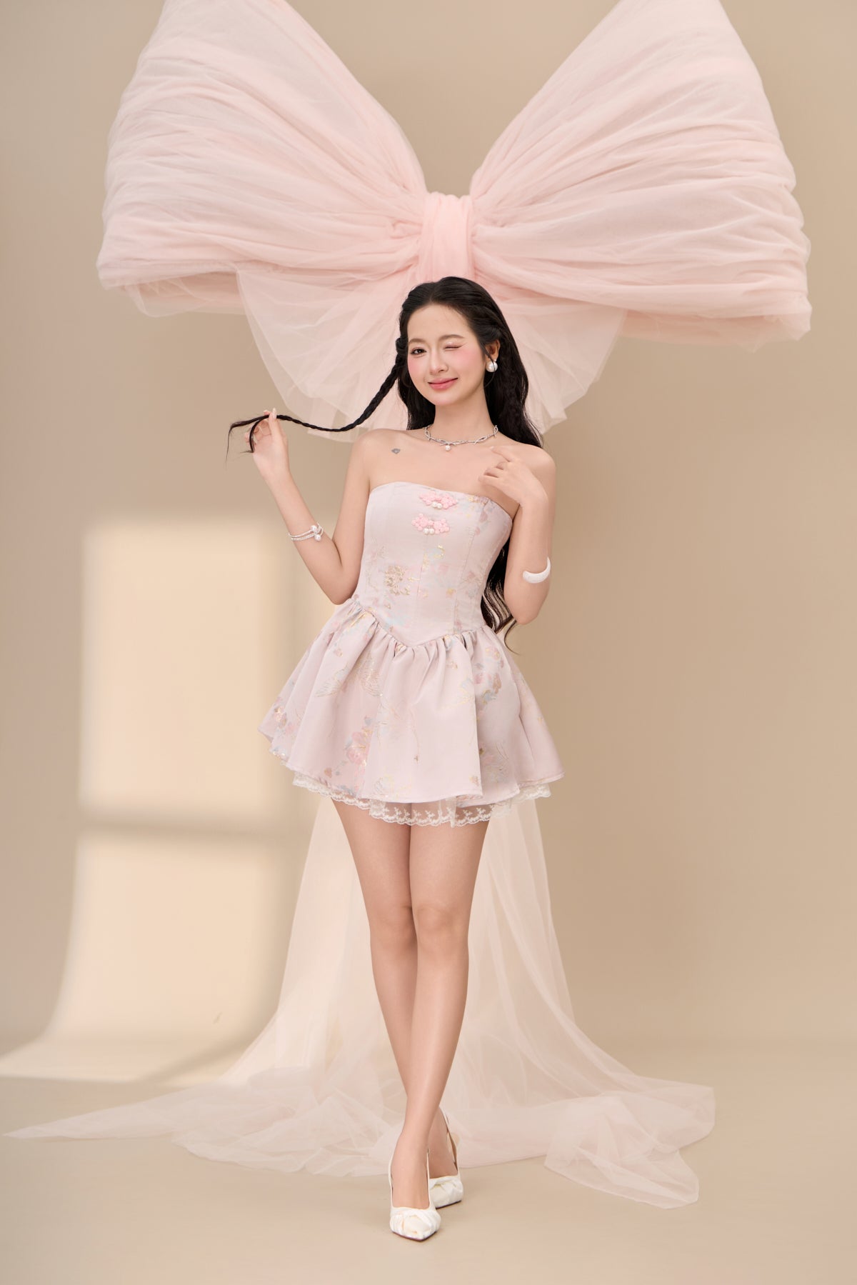 Qin Jacquard Drop Waist Dress - Lilac