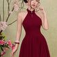 Jade corset panelling dress - Dark Maroon