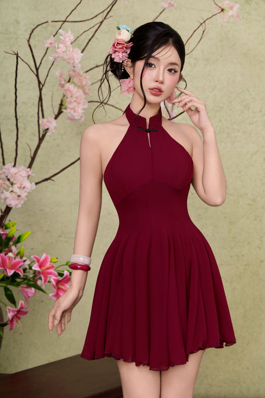 Jade corset panelling dress - Dark Maroon