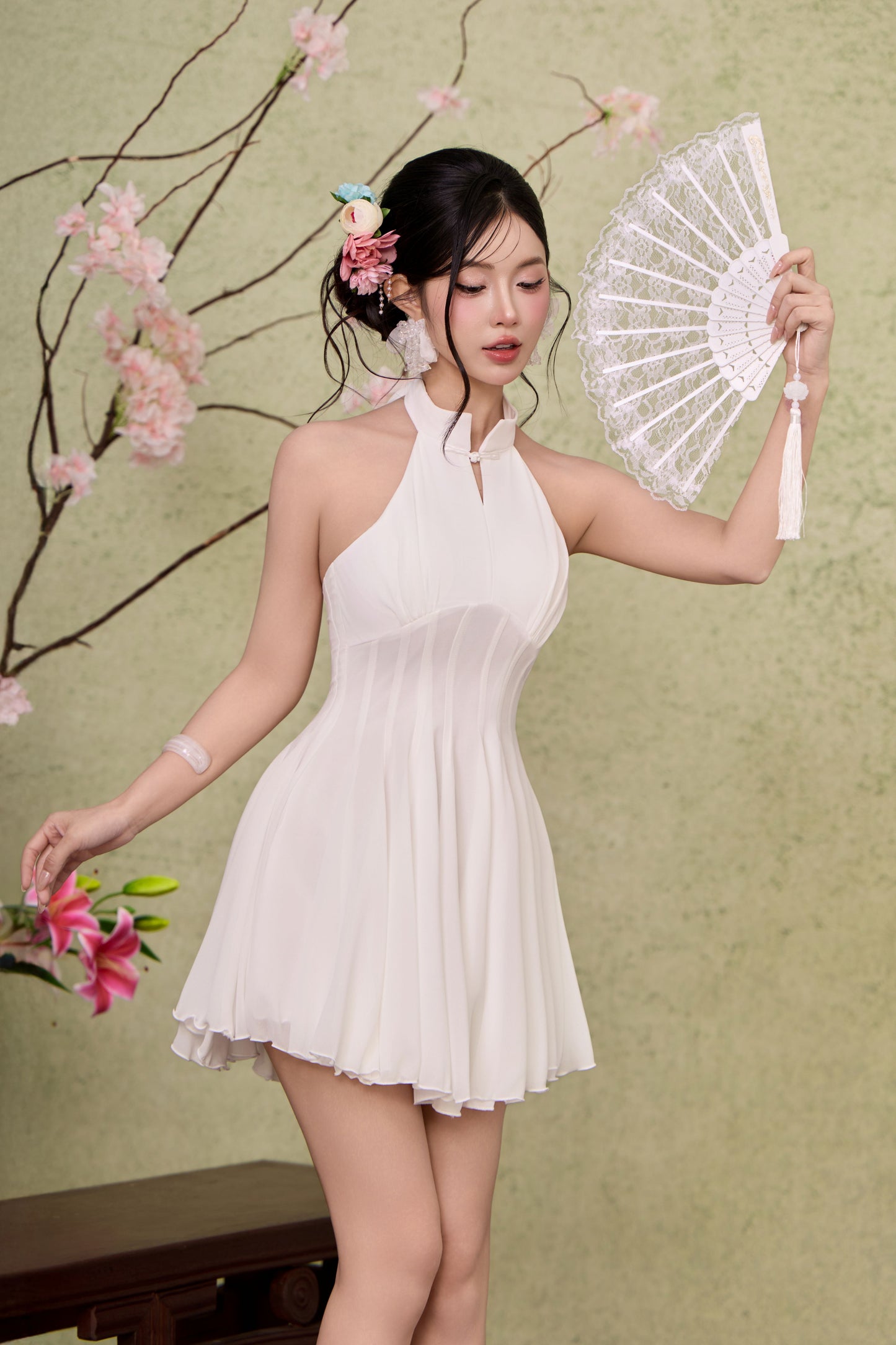 Jade corset panelling dress - White