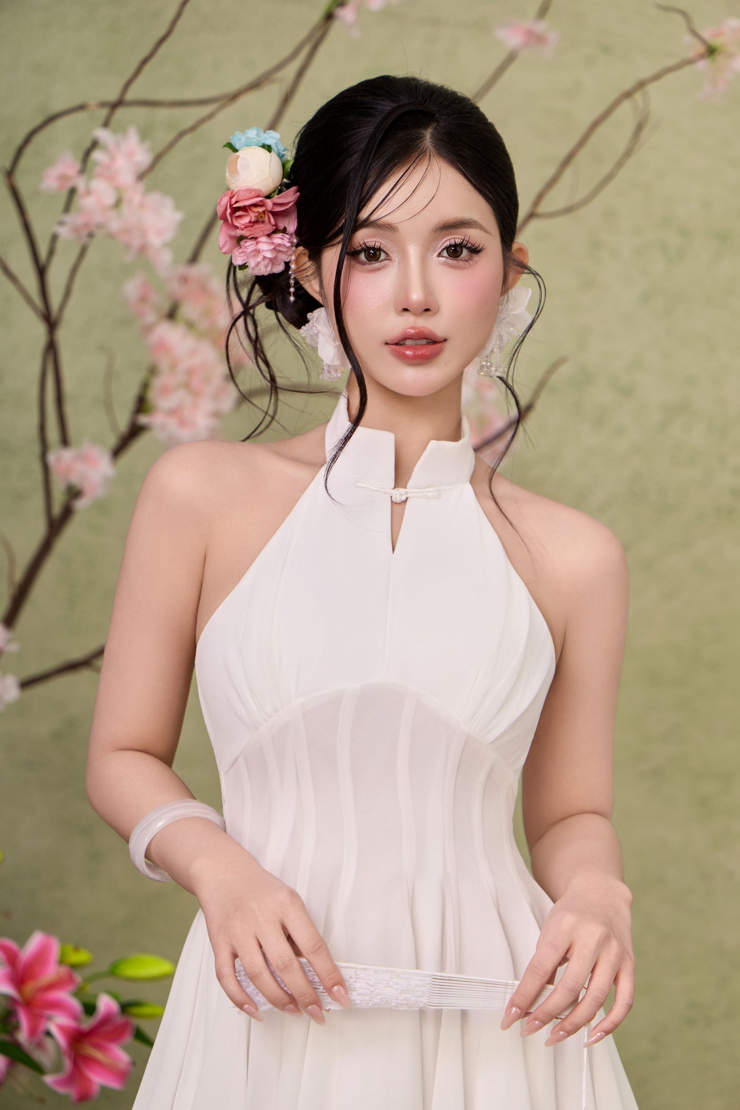 Jade corset panelling dress - White