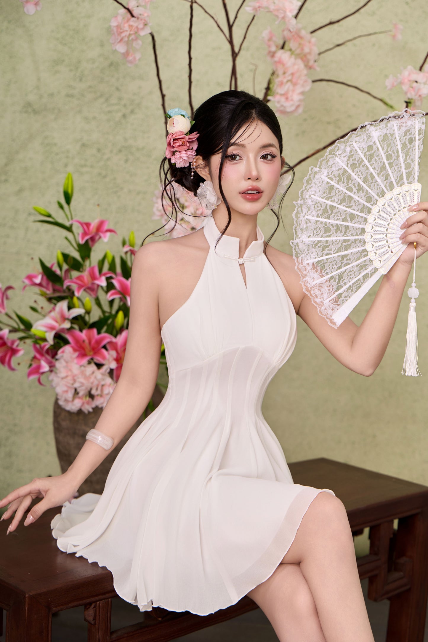 Jade corset panelling dress - White