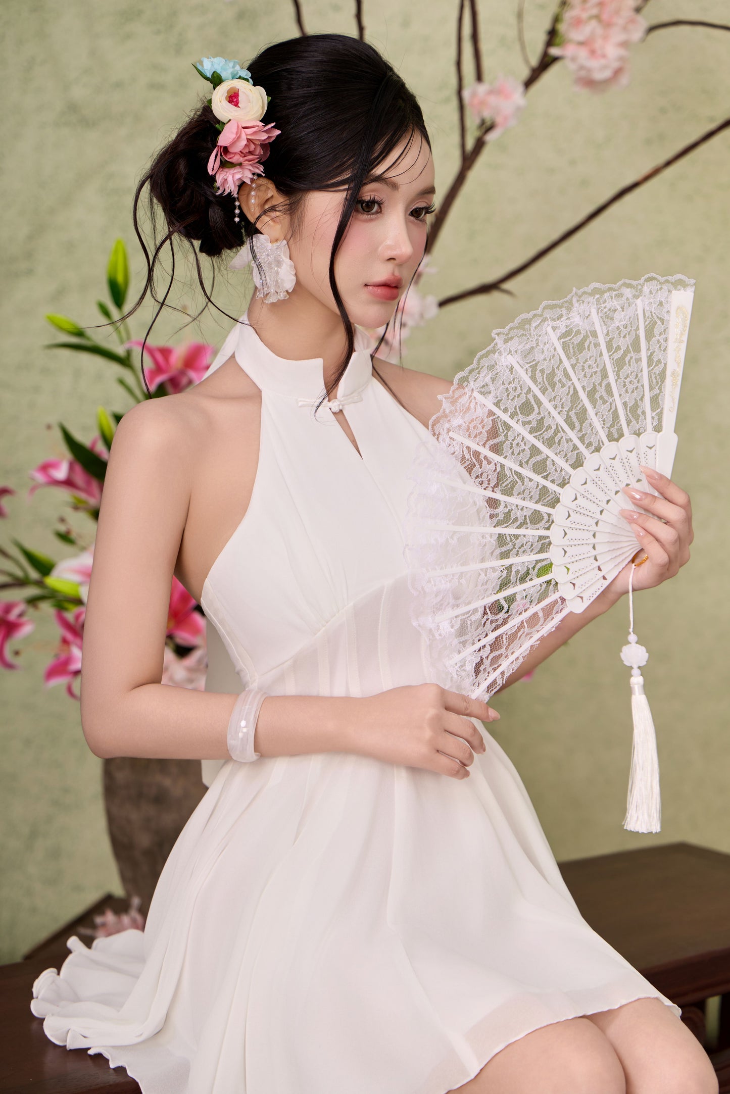 Jade corset panelling dress - White