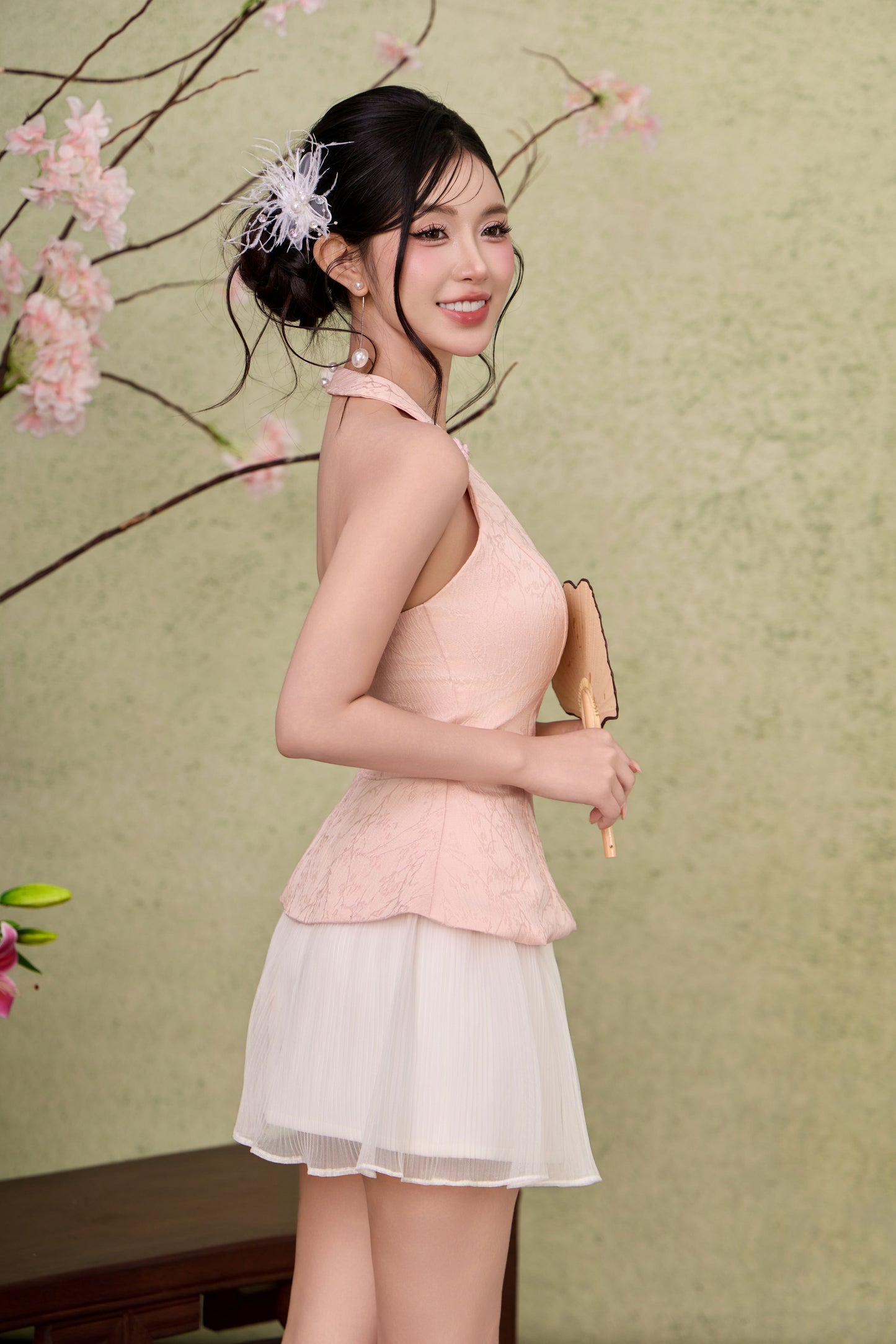 Ruyi Jaquard Flare Top - Pink