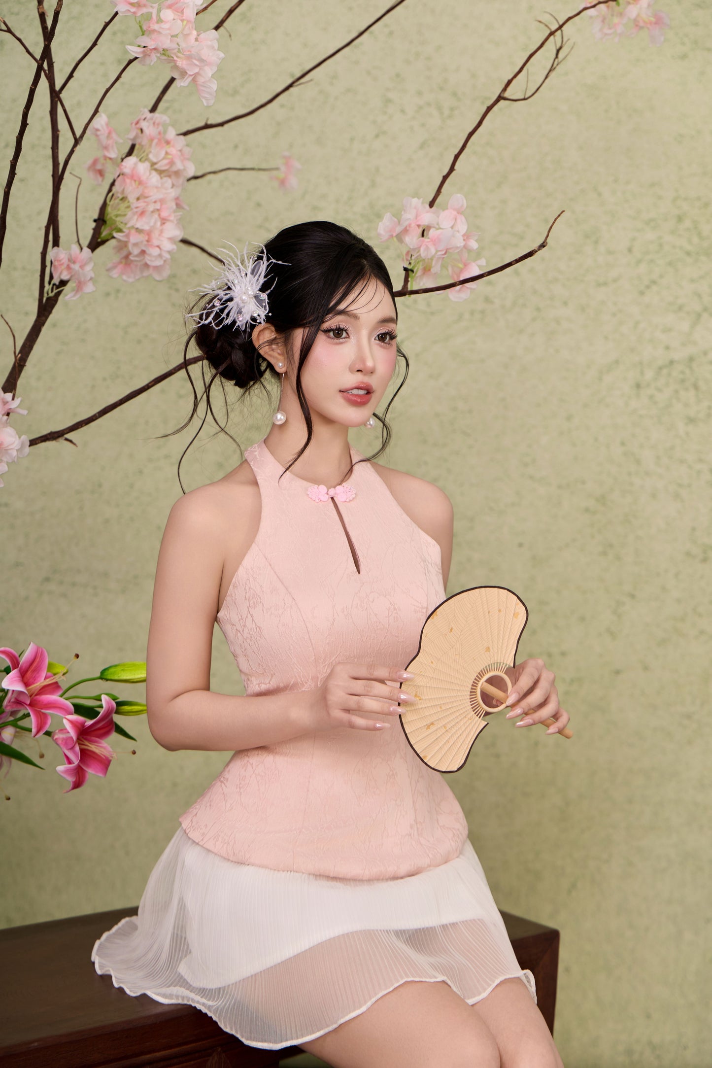 Ruyi Jaquard Flare Top - Pink