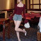 Mia long bell sleeves top - Burgundy