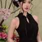Petal Cheongsam Dress - Plain Black