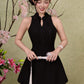 Petal Cheongsam Dress - Plain Black