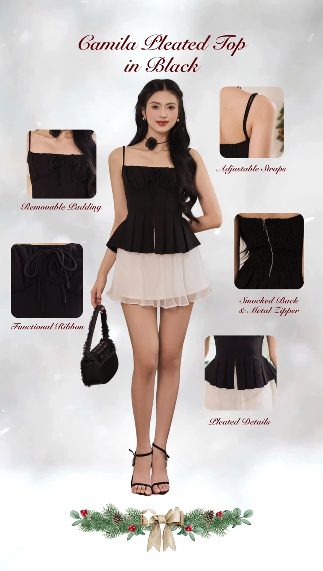 Camila Pleated Top - Black