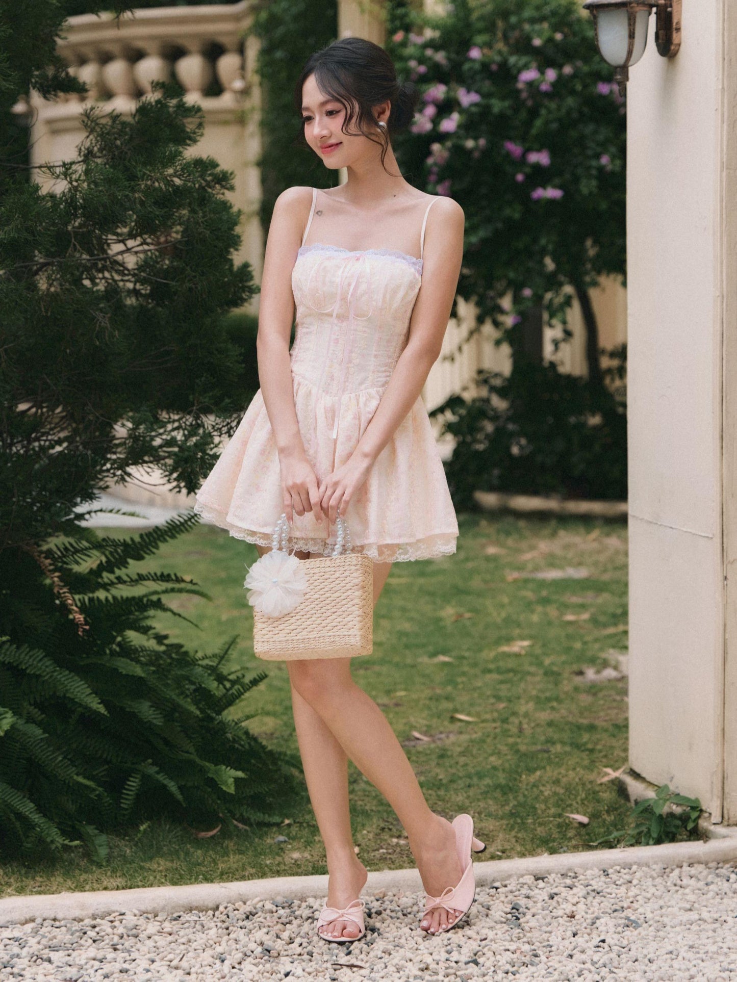 Léa Ribbon Corset Dress - Pink Floral