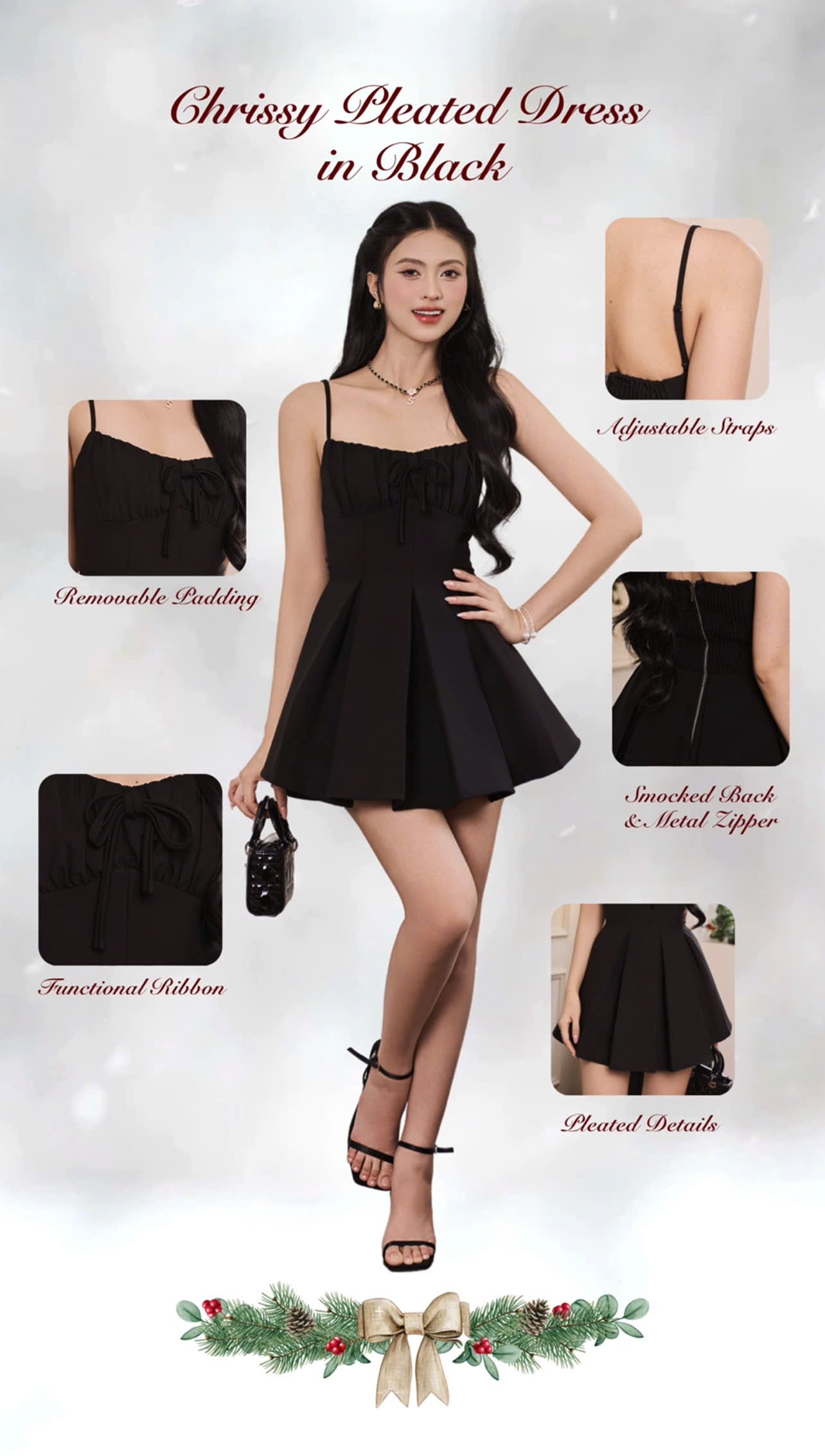 Chrissy Pleated Dress - Black