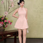 Petal Cheongsam Dress - Jaquard Pink