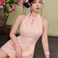 Petal Cheongsam Dress - Jaquard Pink