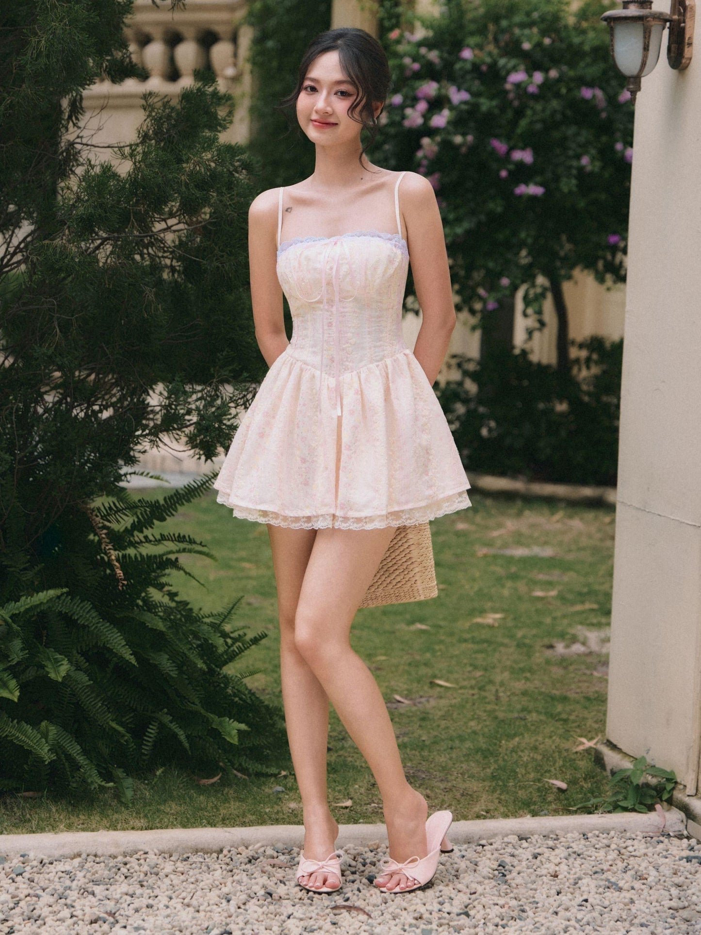 Léa Ribbon Corset Dress - Pink Floral