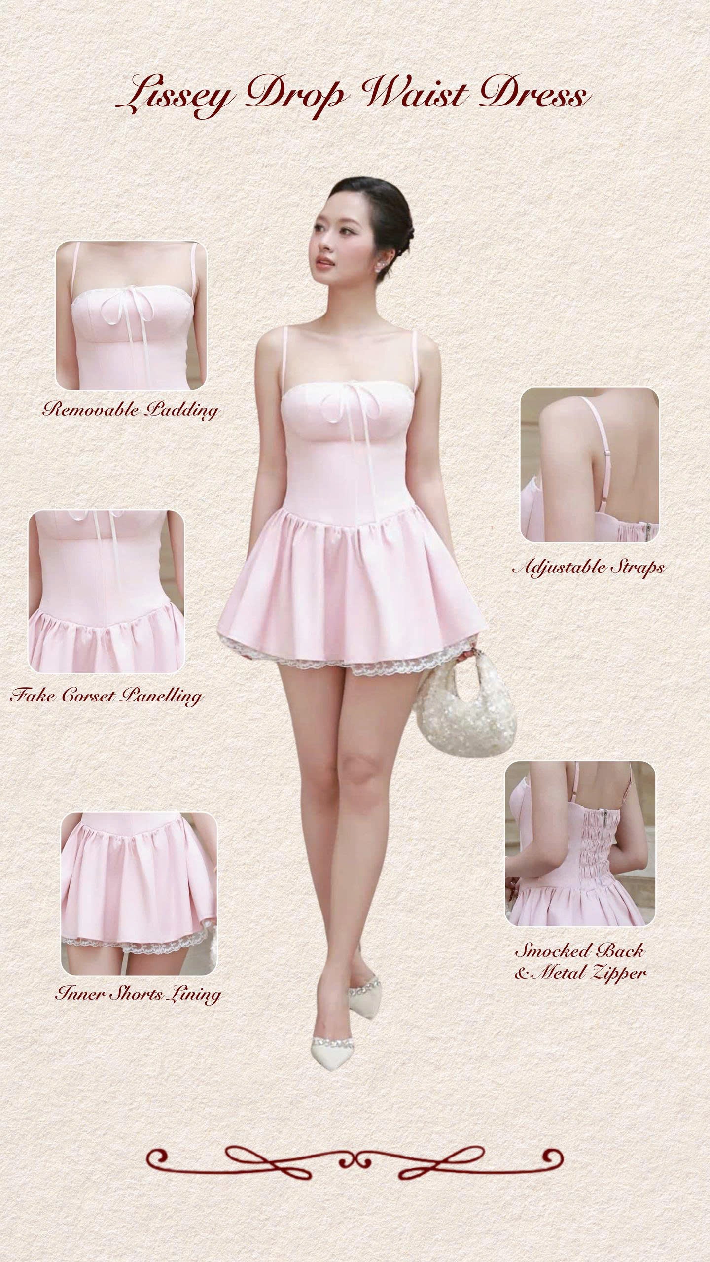 BUBD Lissey Ribbon Corset Dress - Light Pink