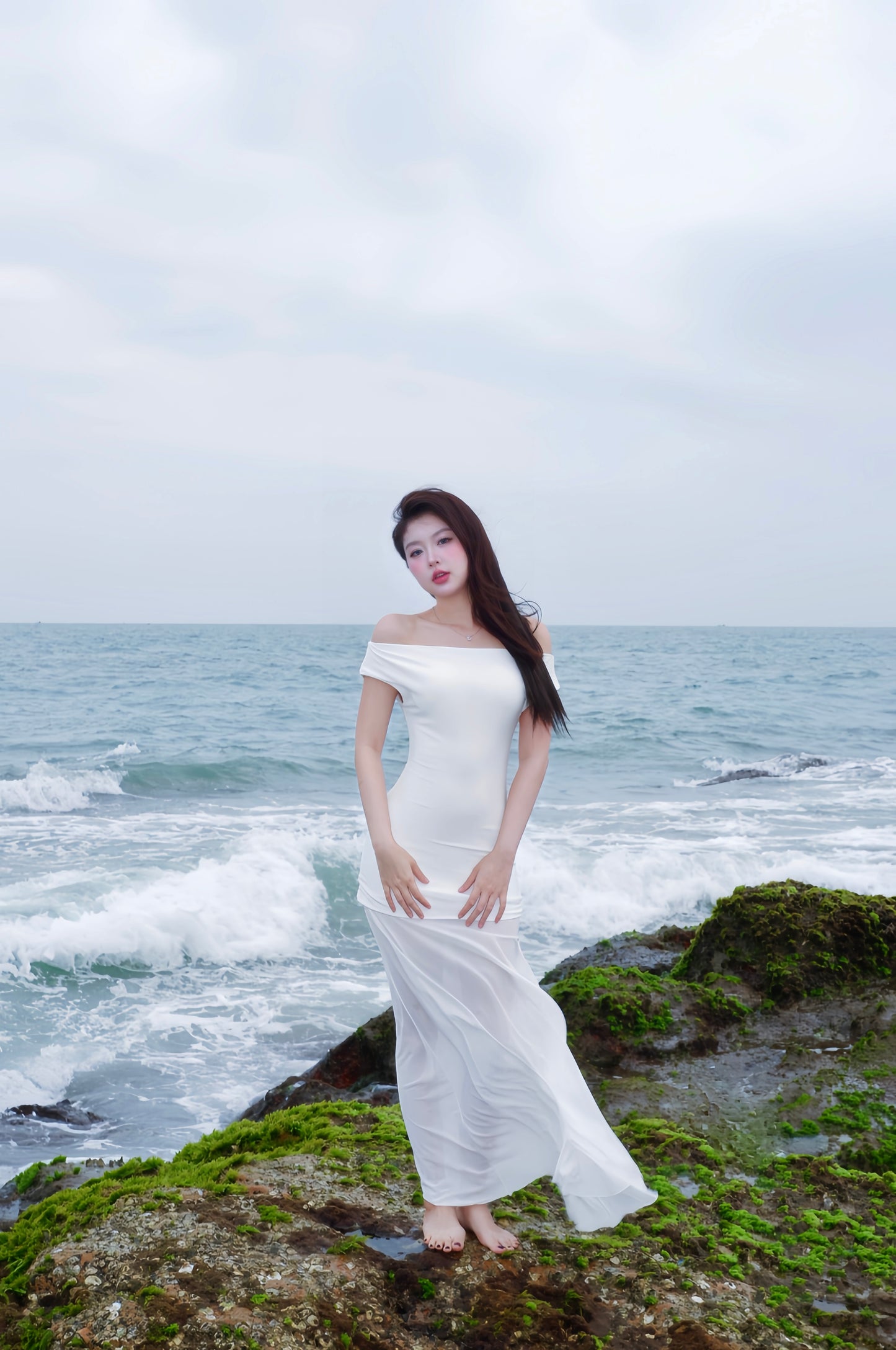 Solana Maxi Mesh Dress In White