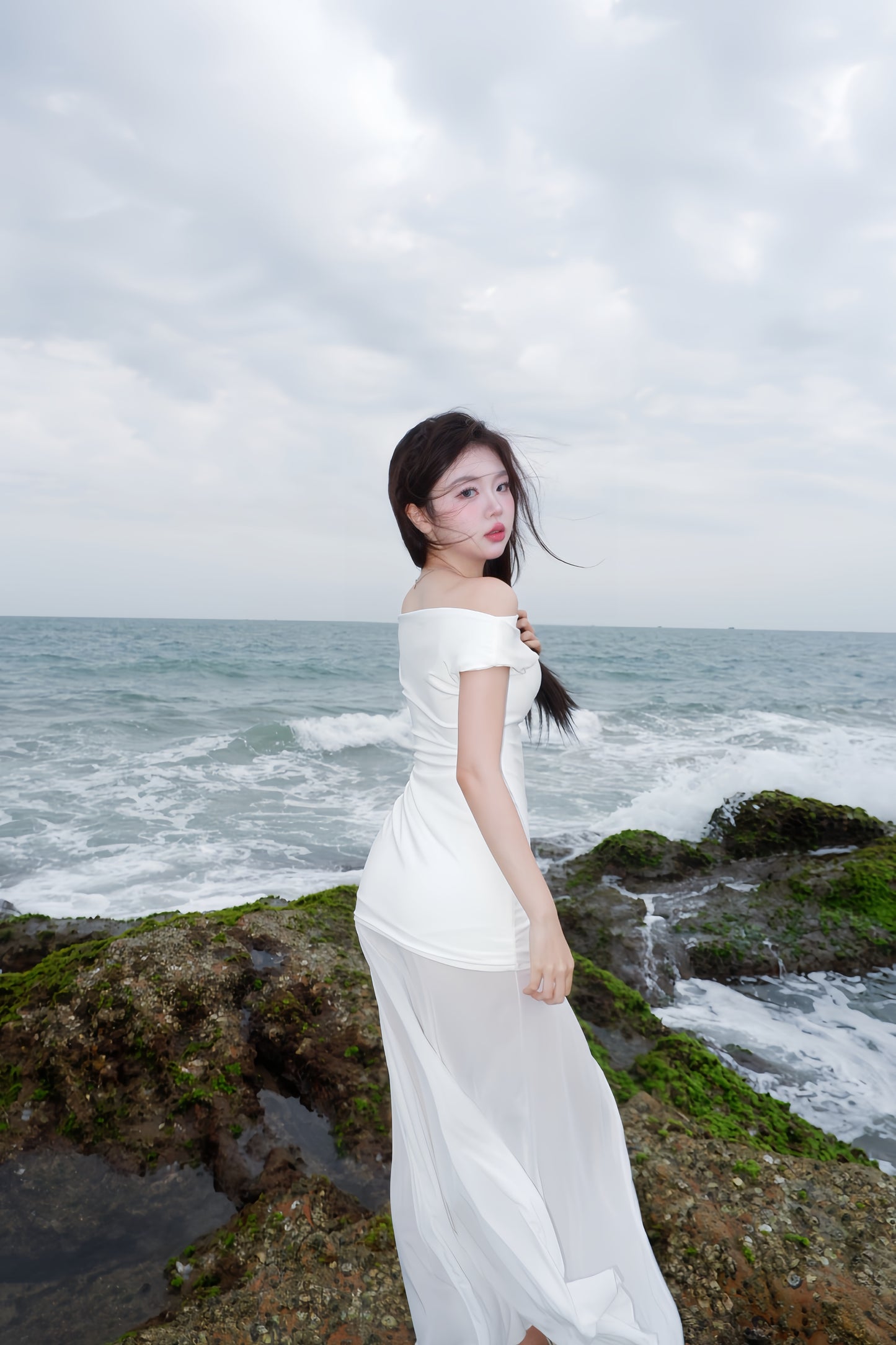 Solana Maxi Mesh Dress In White