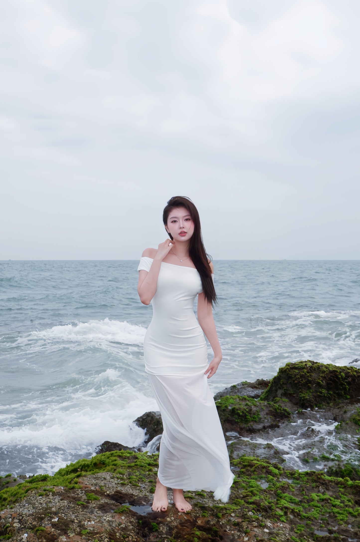 Solana Maxi Mesh Dress In White